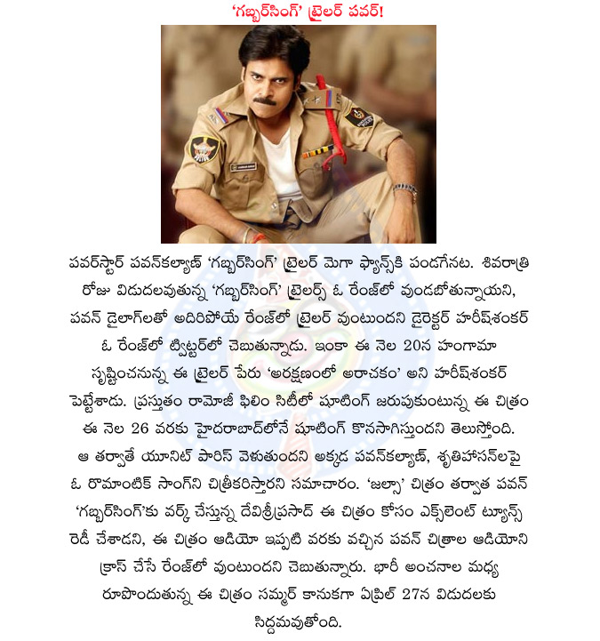 pawar star pawan kalyan,hero pawan kalyan,pawan new movie,gabbarsingh,shruti hassan,pawan new movi trailer,pawan new movie,release date,pawan new movie song details,music director devi sri prasad,jalsa,pawan new movie details  pawar star pawan kalyan, hero pawan kalyan, pawan new movie, gabbarsingh, shruti hassan, pawan new movi trailer, pawan new movie, release date, pawan new movie song details, music director devi sri prasad, jalsa, pawan new movie details